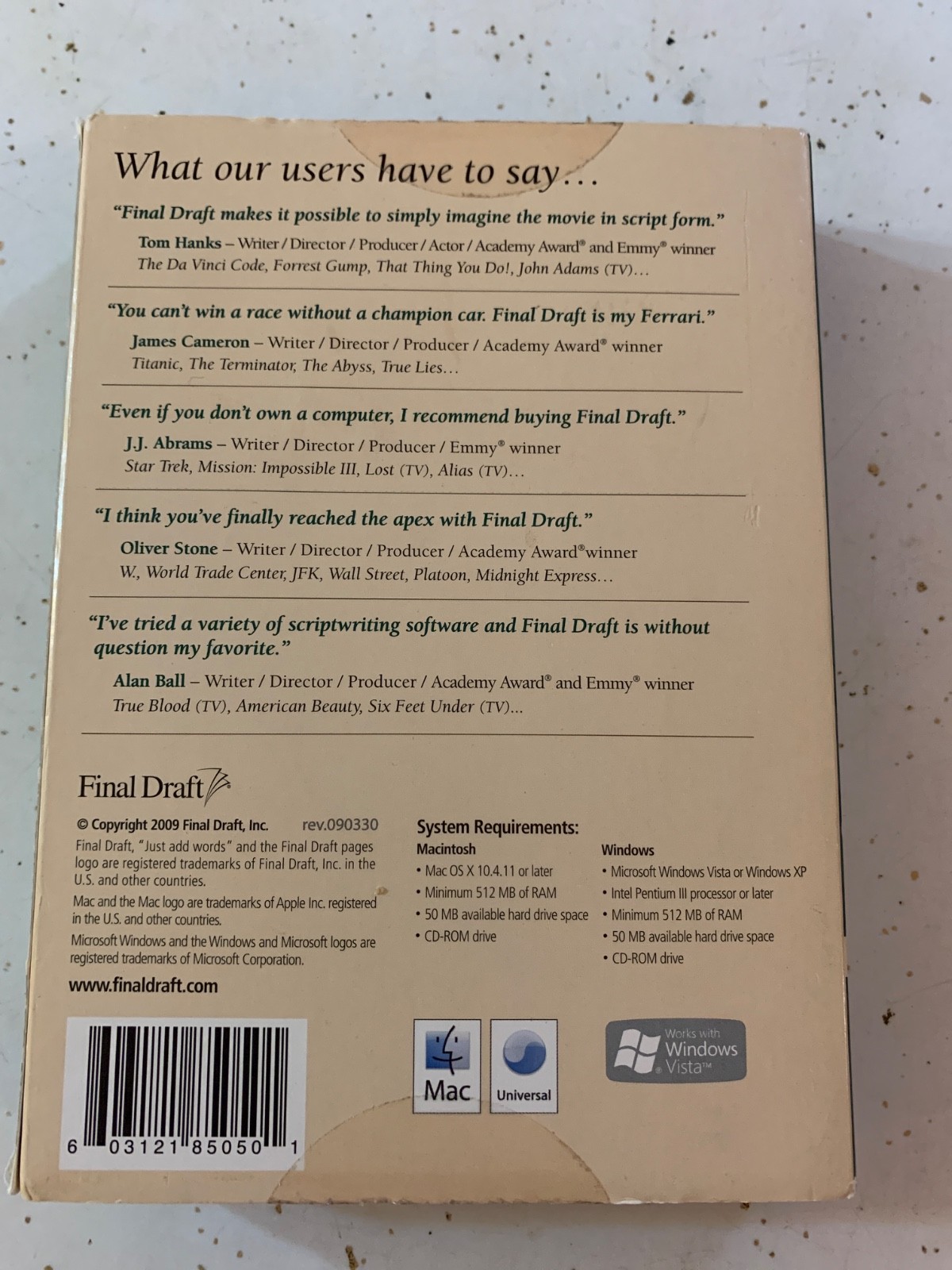 Final Draft Professional Scriptwriting Software Version 8 MAC Windows PC CD 2009
