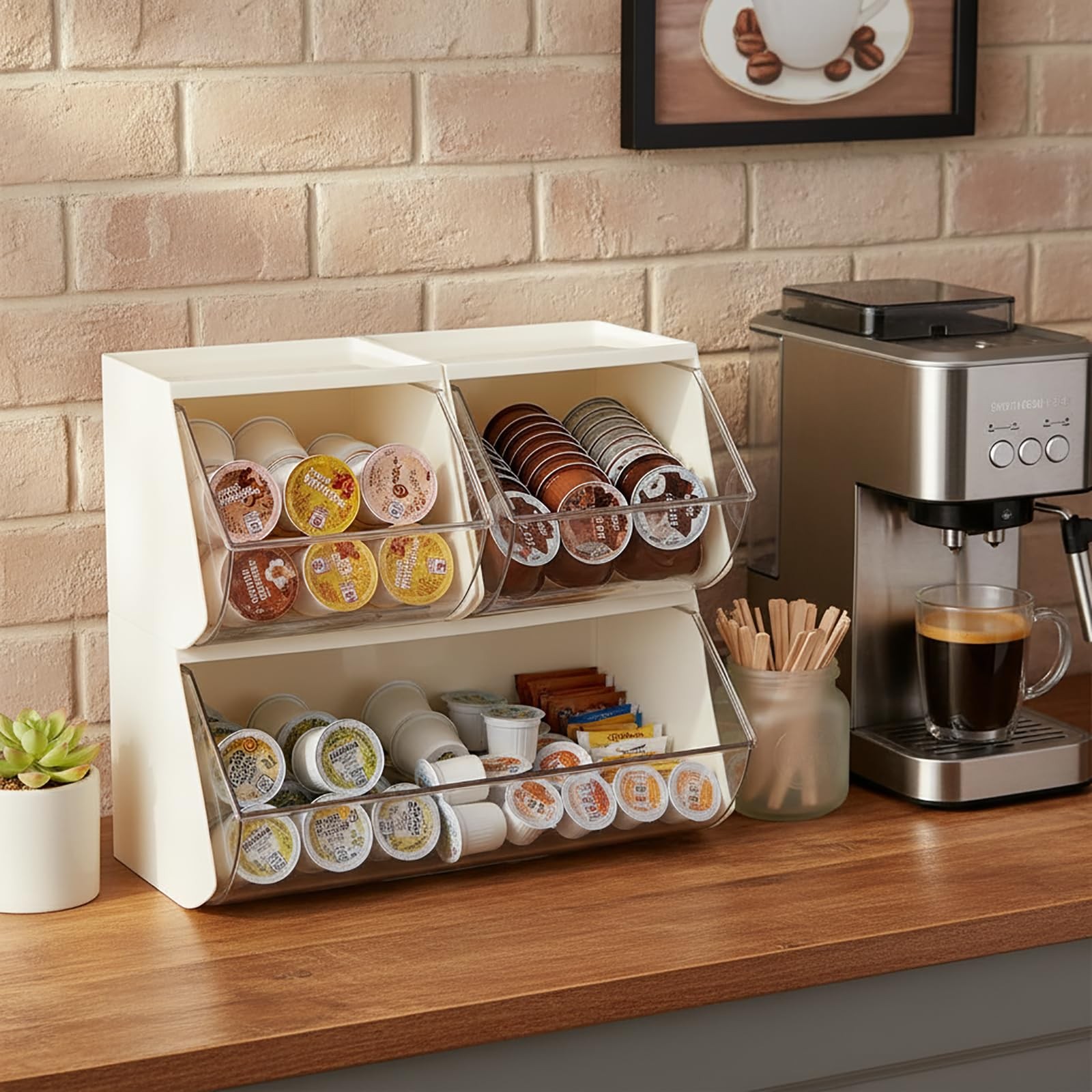 3 Pack Coffee Pod Basket, Cream / Clear