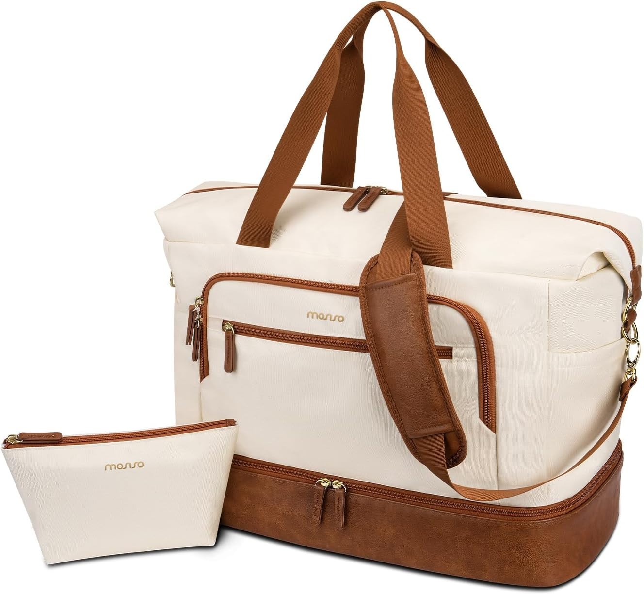 MOSISO Women's Gym Sports Duffle Bag Beige Waterproof Workout Weekender Carry On