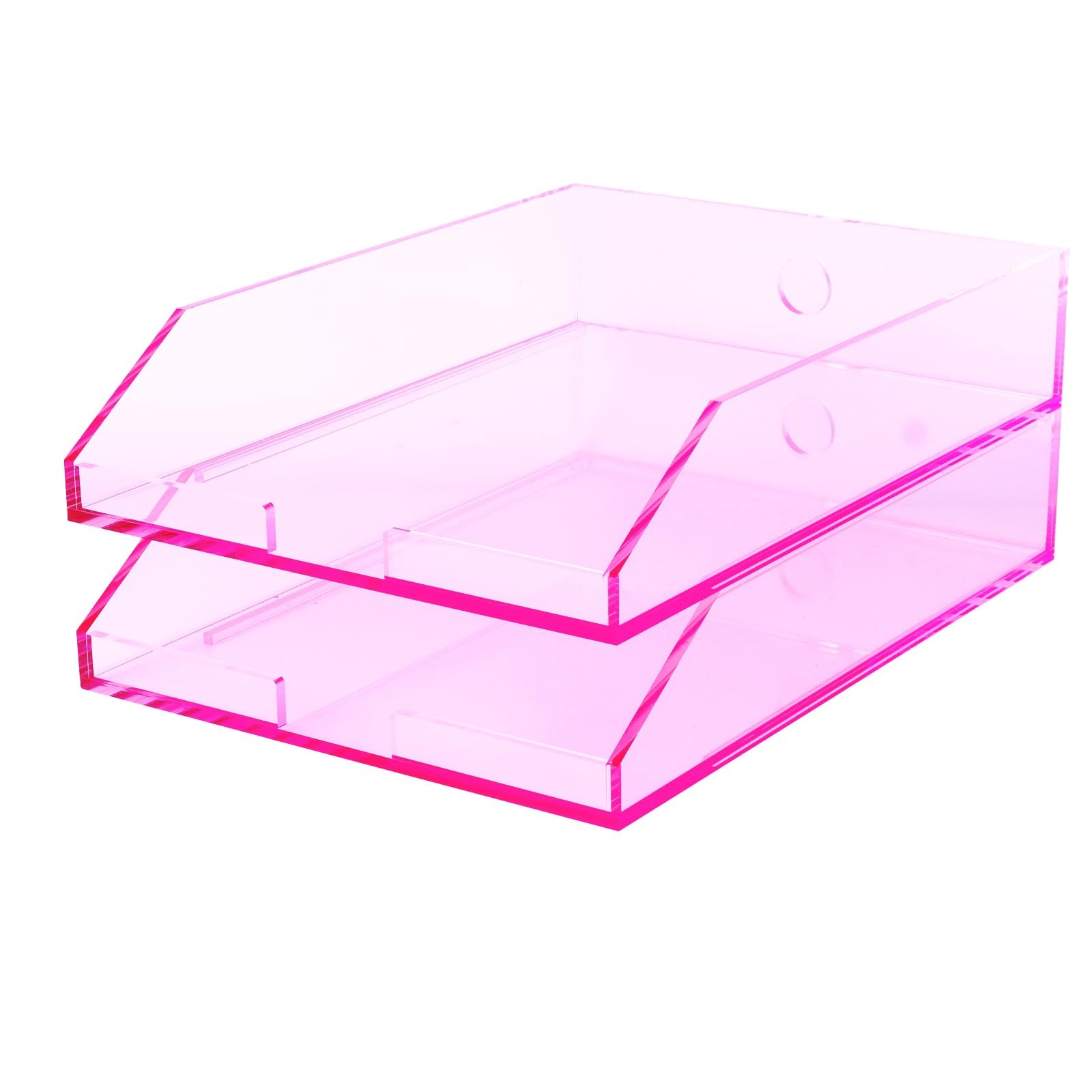 2pcs Pack Stackable Pink Acrylic Paper Trays, Desk File Organizer, A4 Paper H...