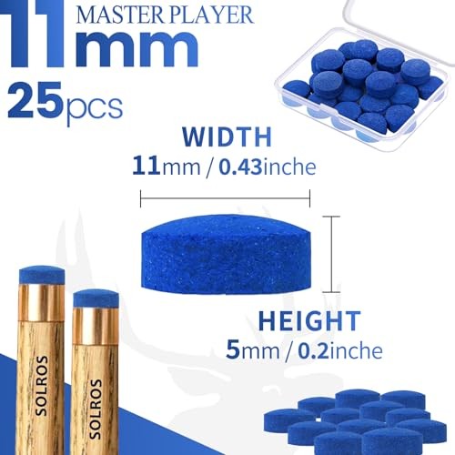 Billiard Pool Cue Tips - Pool Cue Stick Tips Replacement 11MM with Glue Blue
