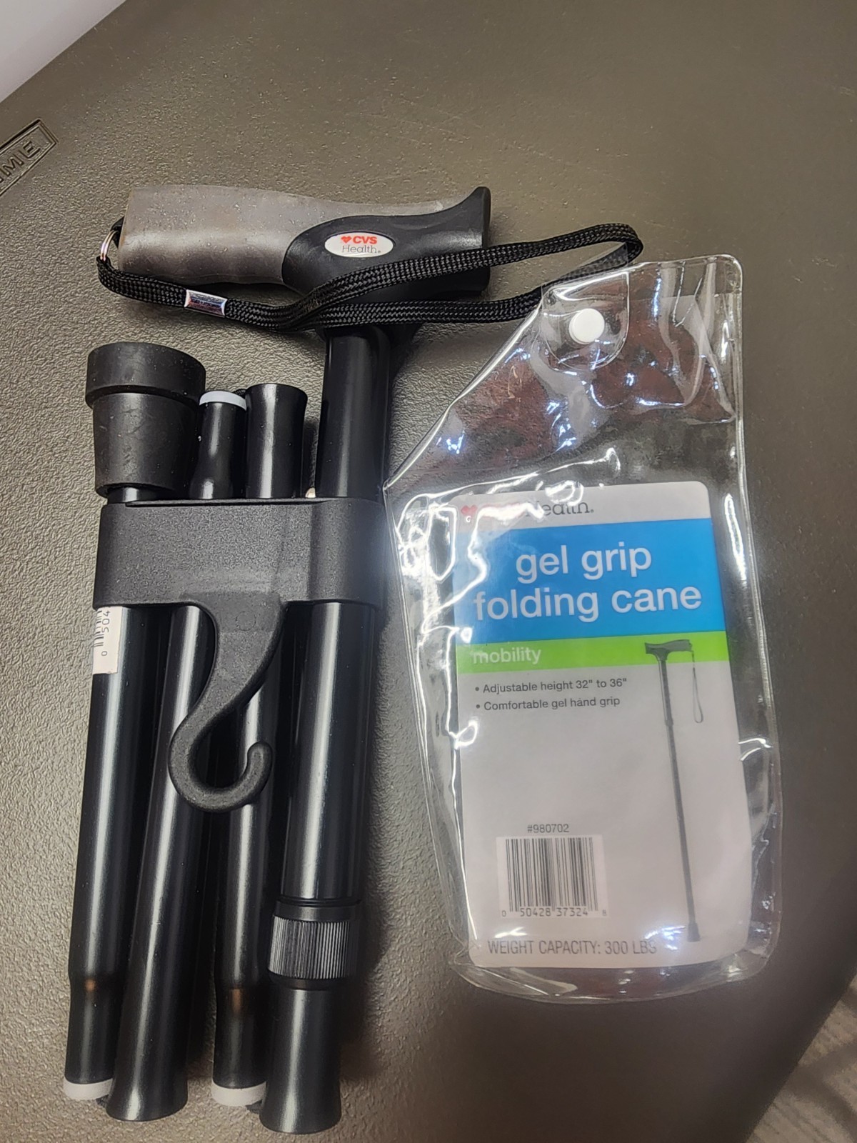 Cane Black Gel Grip Adjustable 32"to 36" Lightweight Folding  300lbs