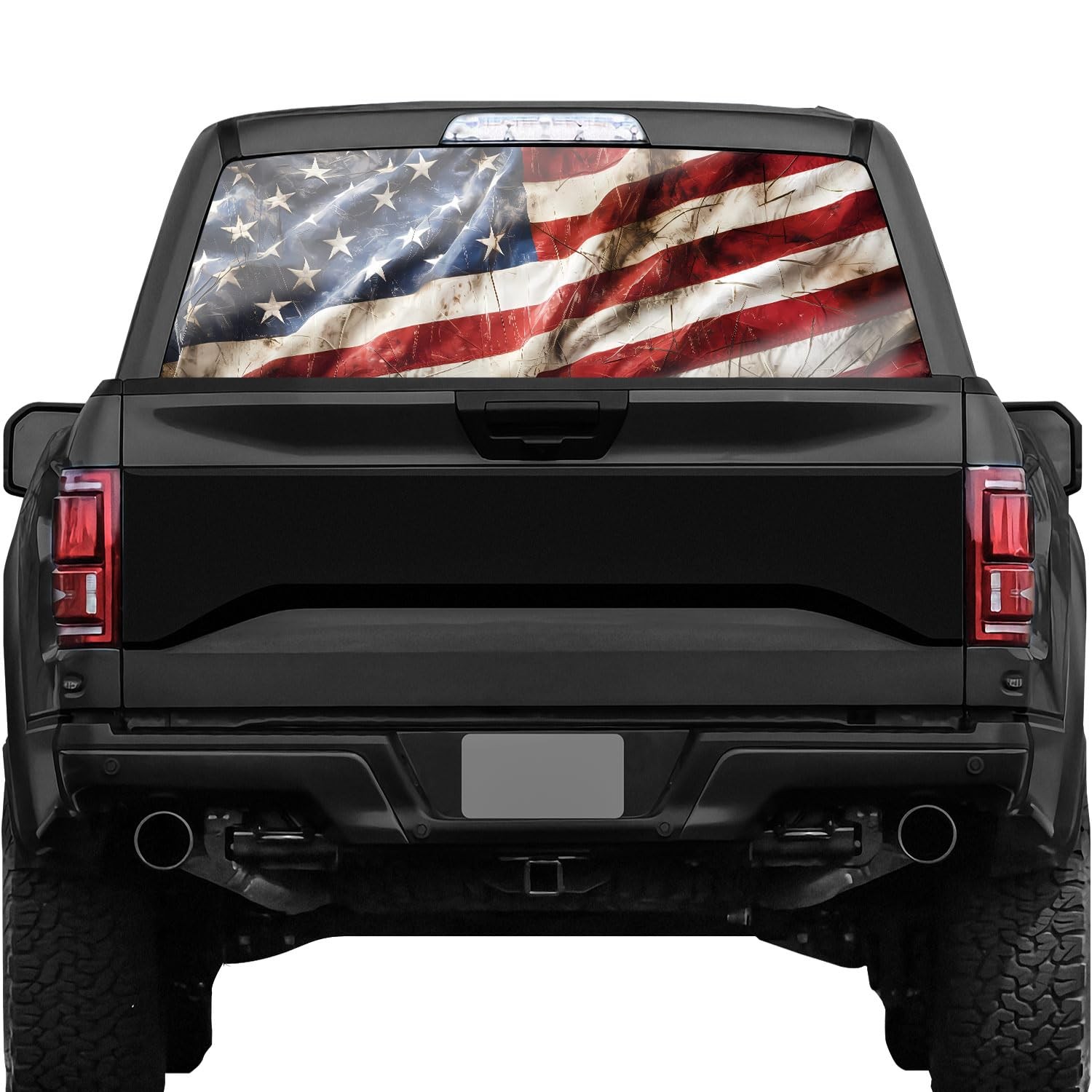 American Flag Truck Rear Window Decals - Perforated Vinyl See-Through Style 9