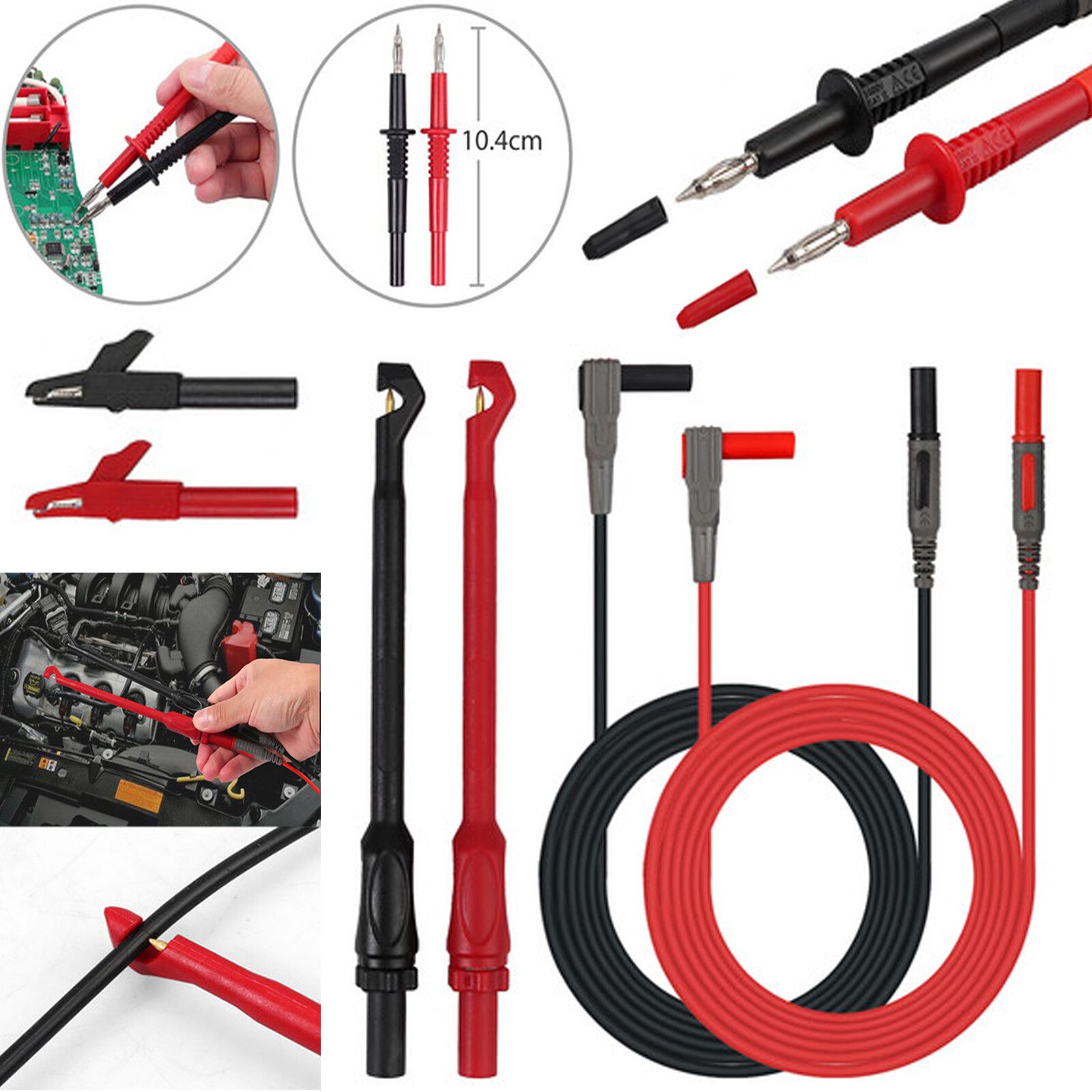 8X Test Lead Multimeter Kit Wire-Piercing Clip Test Probe Puncture 4mm Thickness