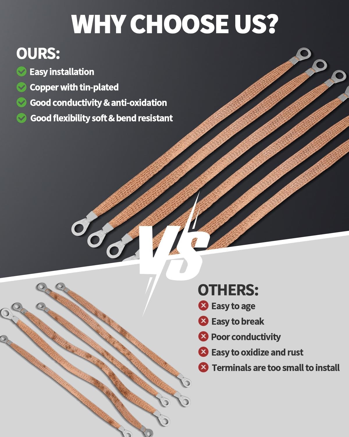 12in Copper Ground Strap 6 PCS Braided Engine Wire