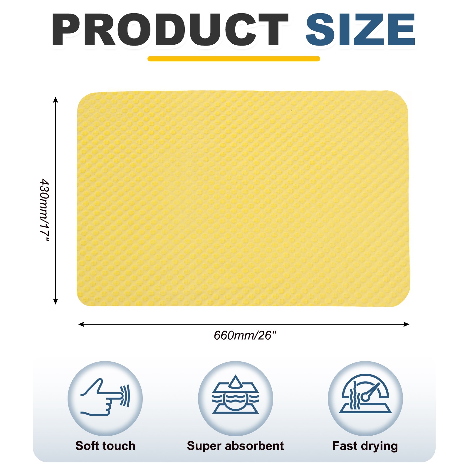Microfiber Car Drying Cloth, 66x43cm, Yellow (Potted)