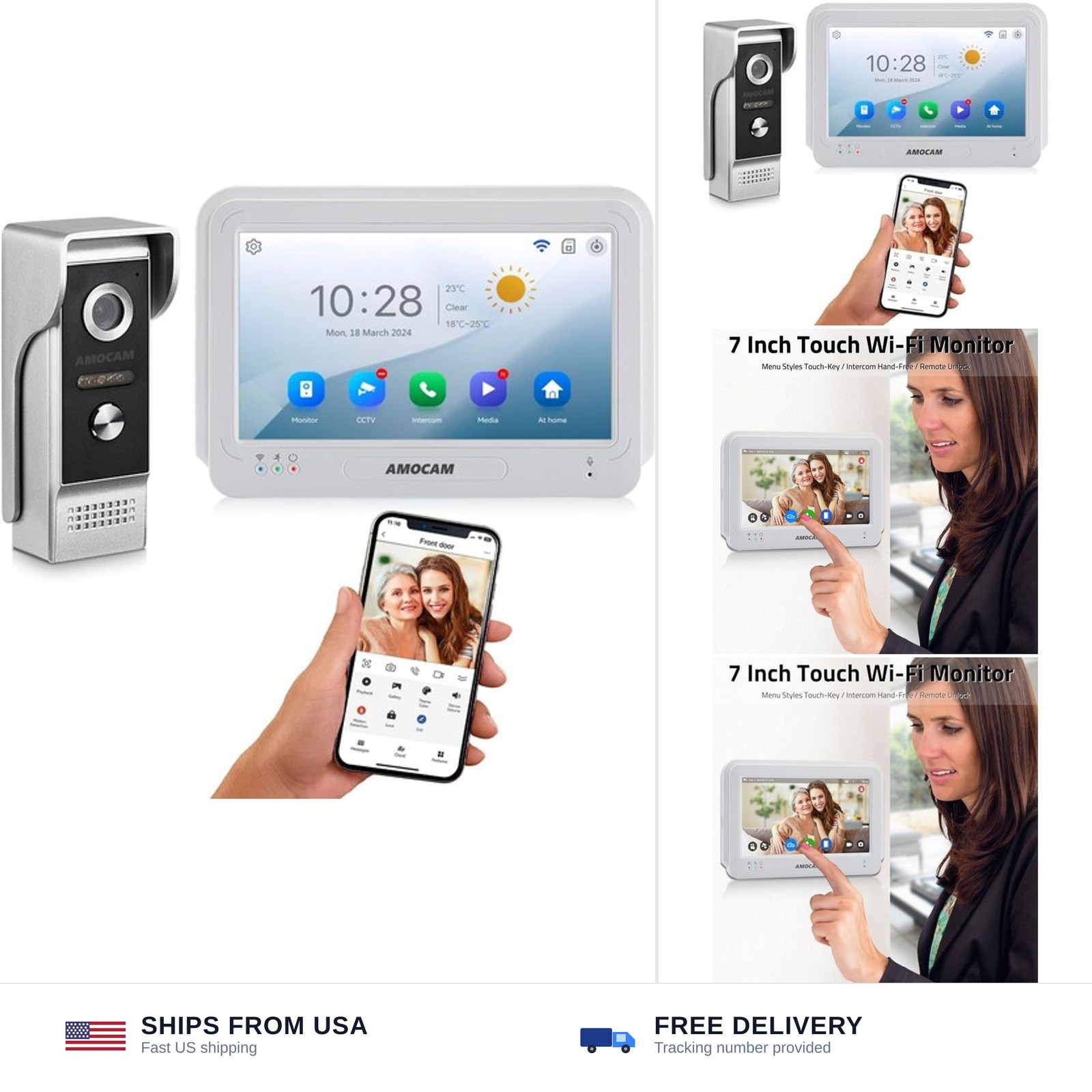 Wireless WiFi Video Doorbell Intercom System, 1080P Camera Monitor | Video Do...
