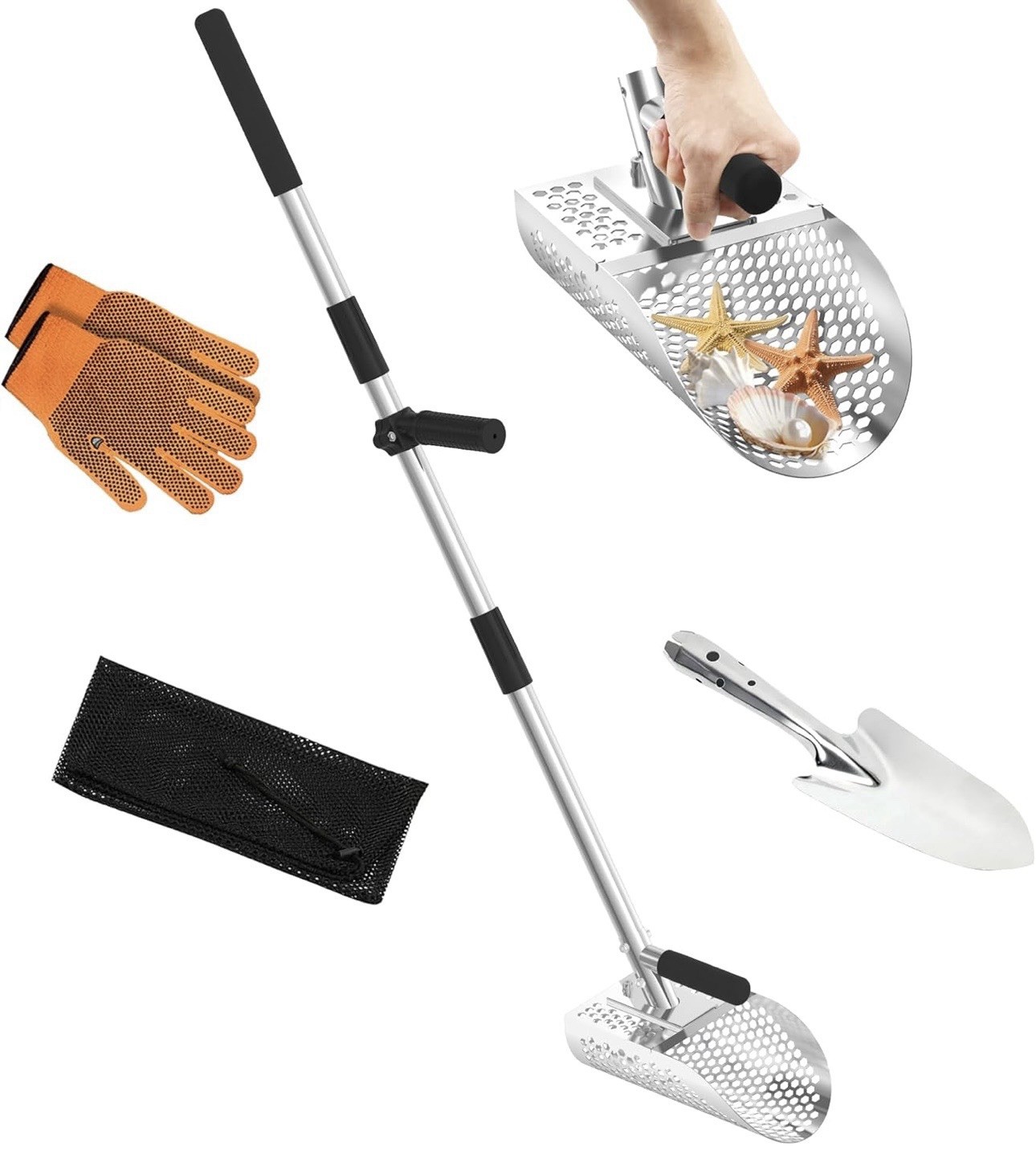 Metal Detecting Sand Scoop, Stainless Steel, Rust-Proof, Long Handle Design