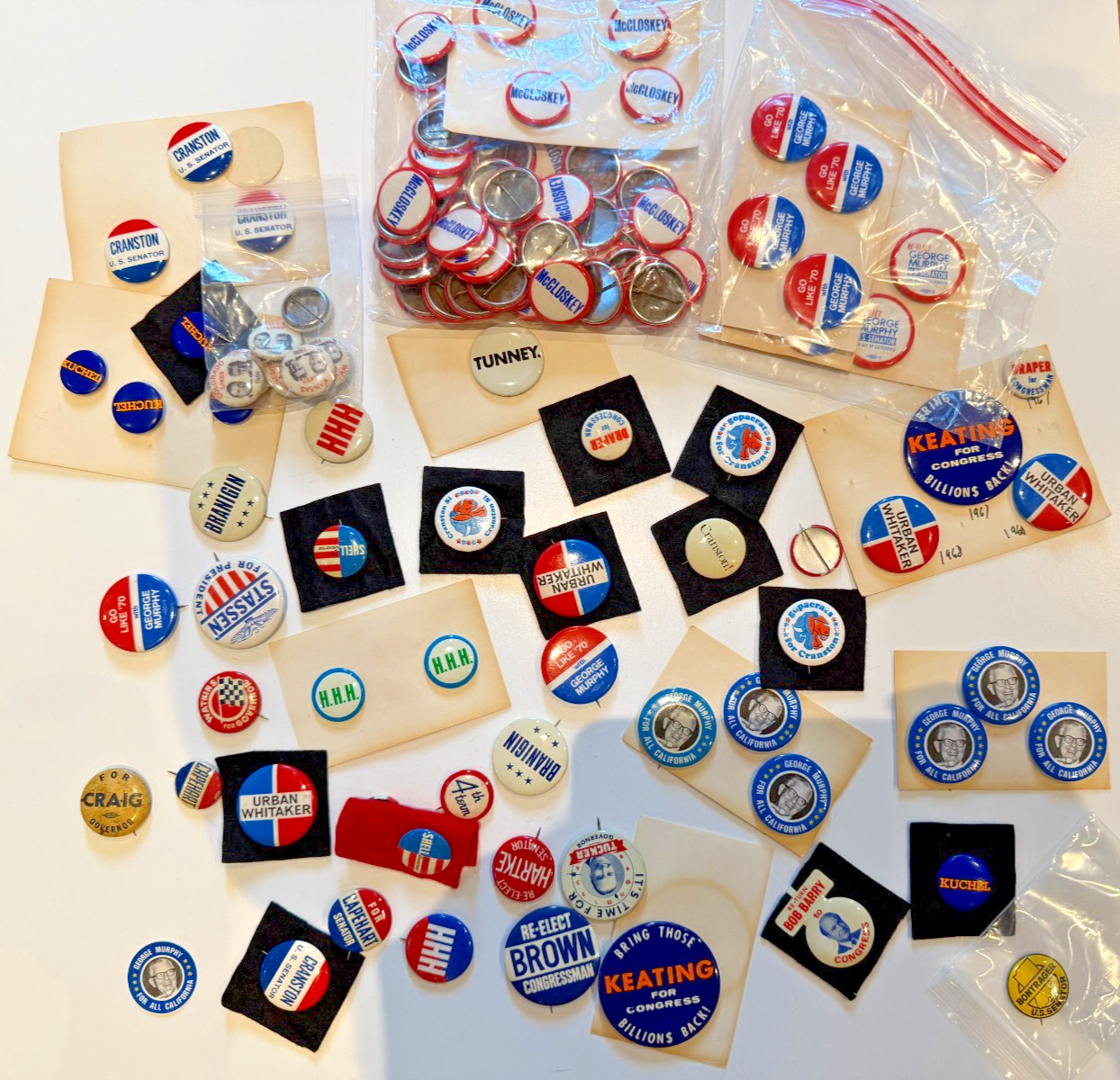 100+ Vintage Political Campaign Pinback Buttons McCloskey Murphy Cranston HHH
