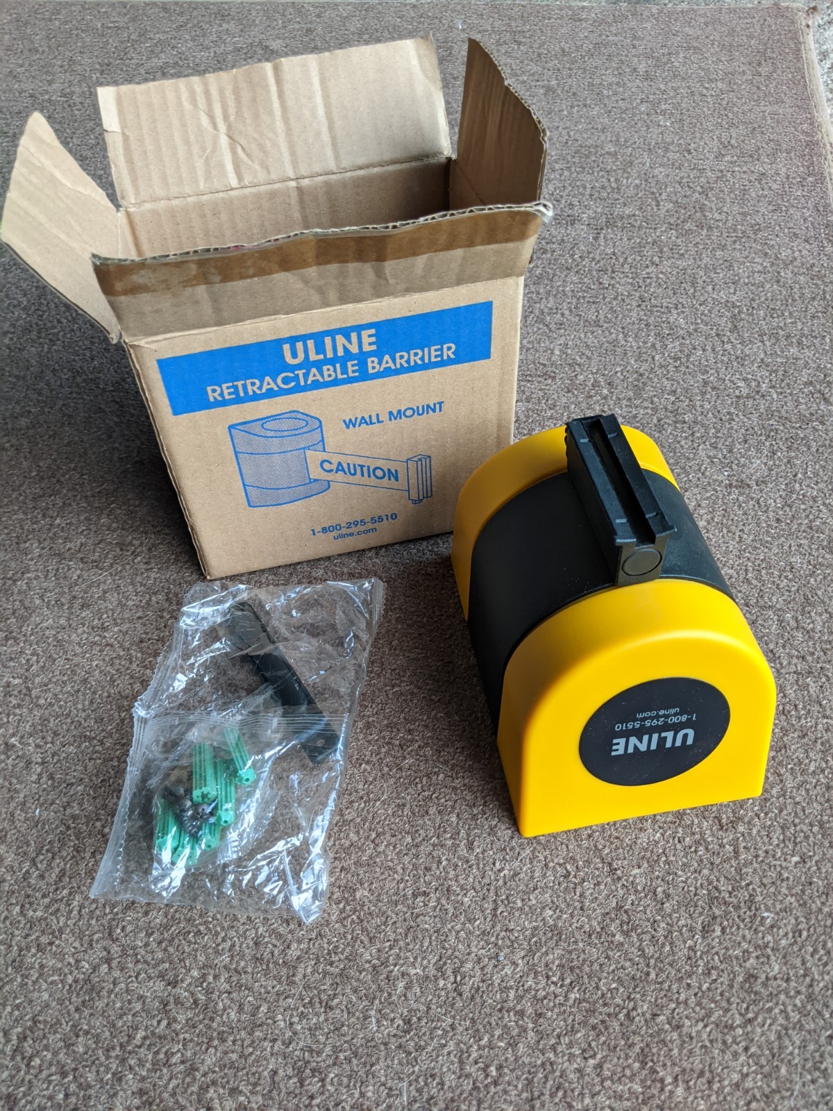 Uline Retractable Barrier 15ft Yellow Belt Caution  Do Not Enter Wall Mountable