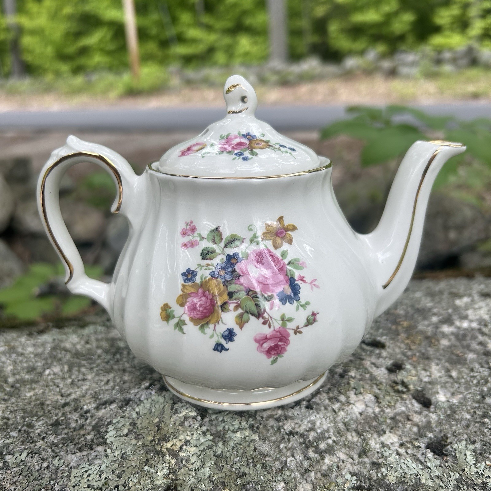 Vintage Sadler Teapot & Lid Multifloral Bouquets Swirl Gold Trim