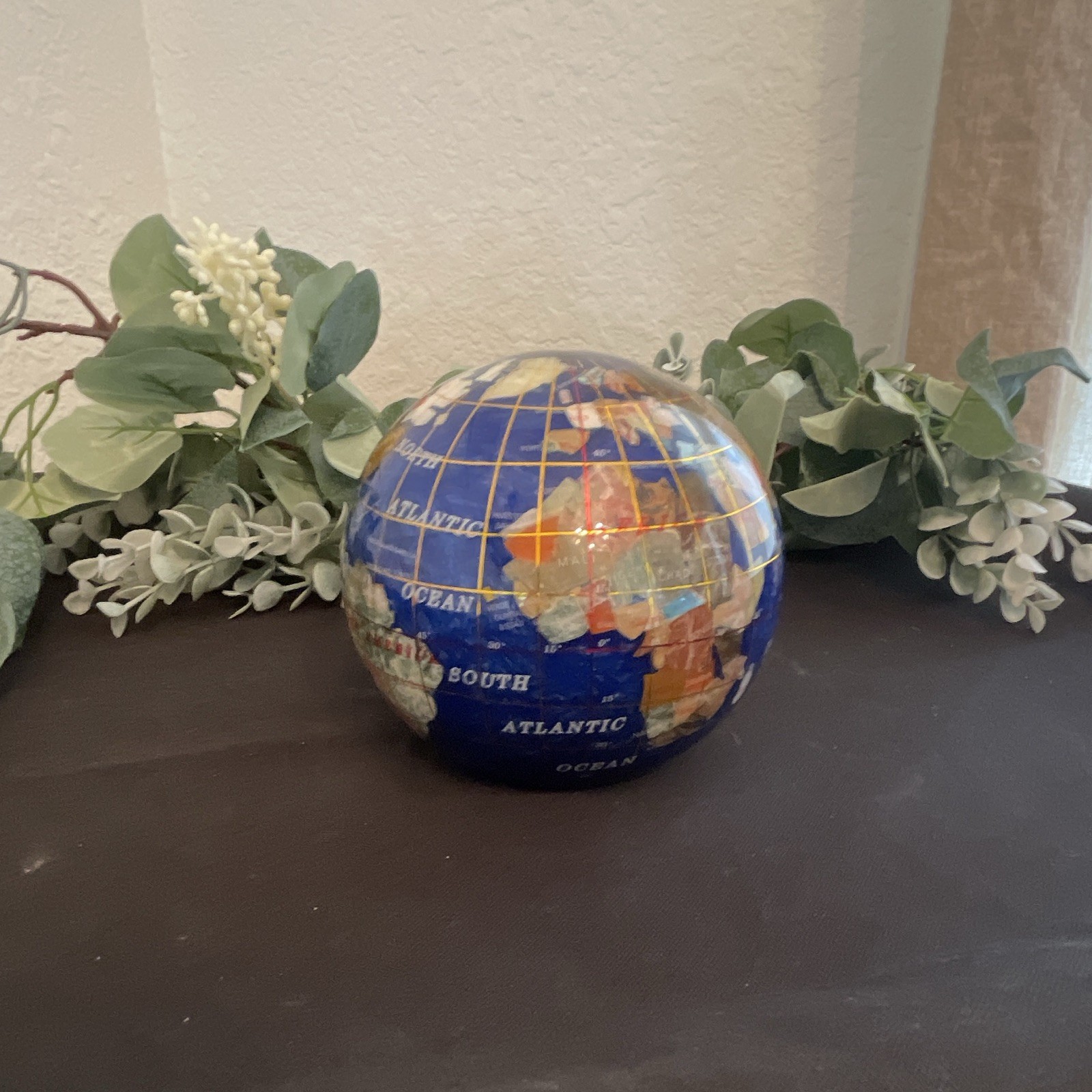 Decorative Gemstone Tabletop World Globe Sphere, Multicolor Tabletop Decor