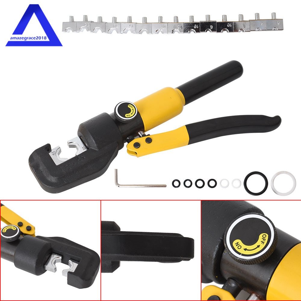 Hydraulic Crimper 2 pcs 6 Mt Wire Battery Cable Lug Terminal W/ 8 Dies