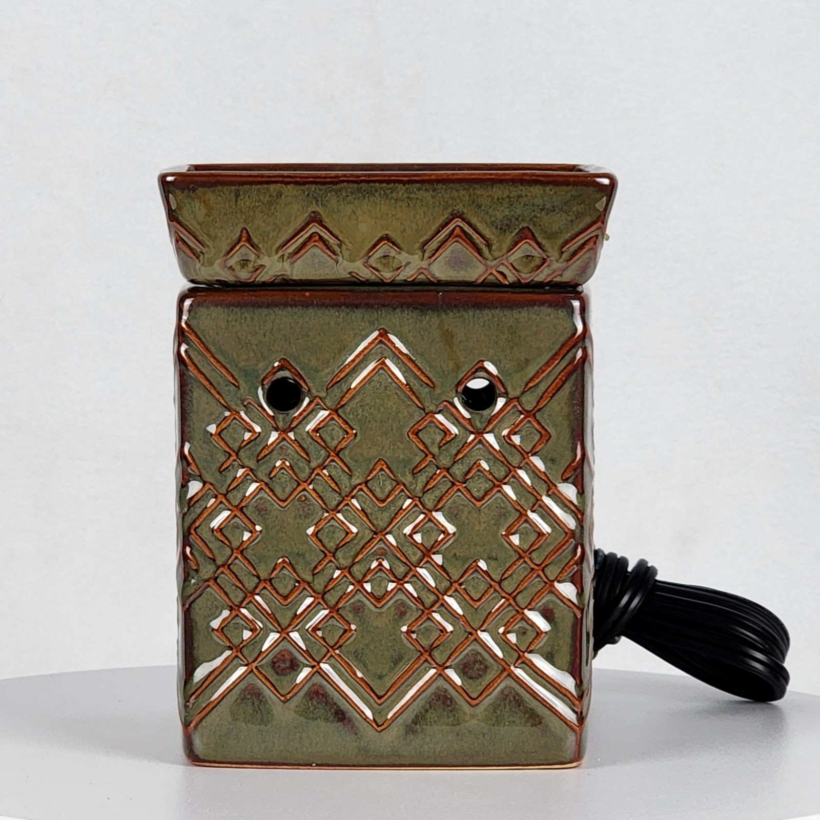 Scentsy Apex Art Deco 6" Green/Brown Wax Warmer w/Bulb #DSW-APEX w/Box Works