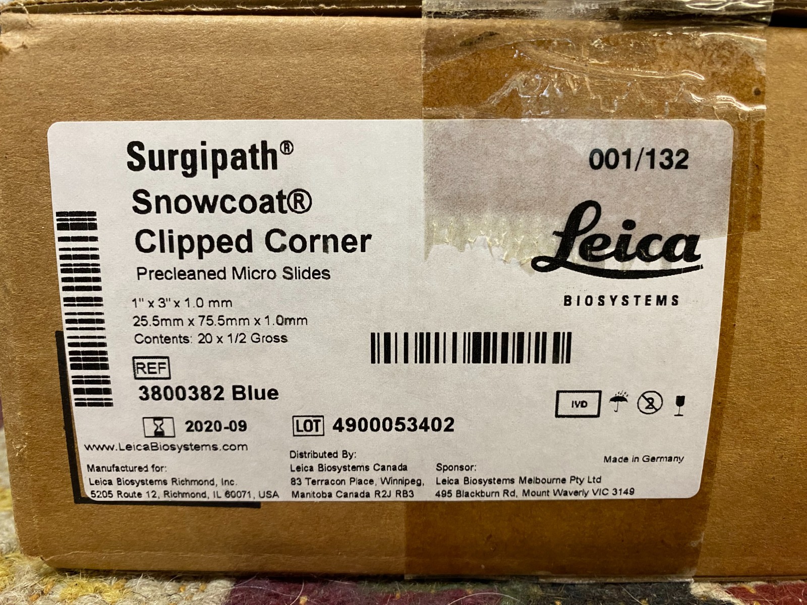Leica Snowcoat Clipped Corner Glass Slides Histology