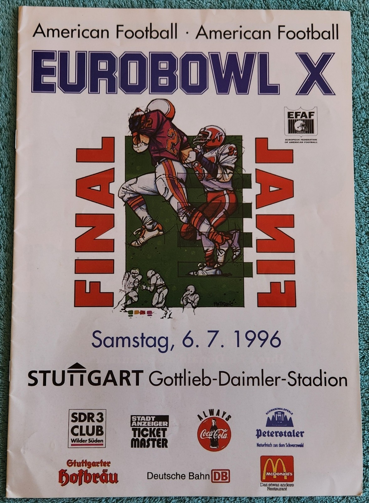 July 6th, 1996 Eurobowl X Game Program Hamburg Blue Devils  - 15 Pages In German