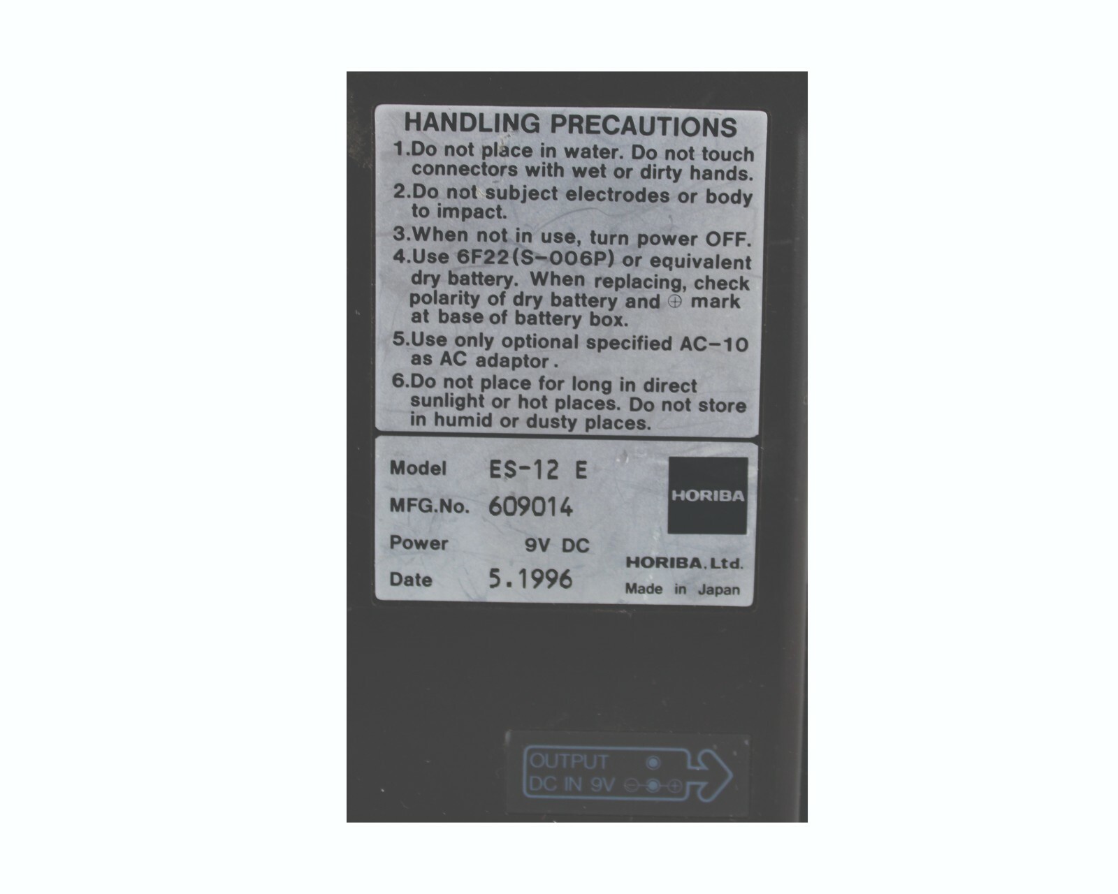 HORIBA CONDUCTIVITY METER MODEL ES-12, 9V DC