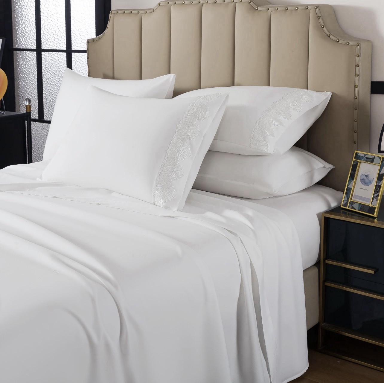 White Solid king size Sheet Set Cotton 80 x 60 in Modern Luxury Machine Wash