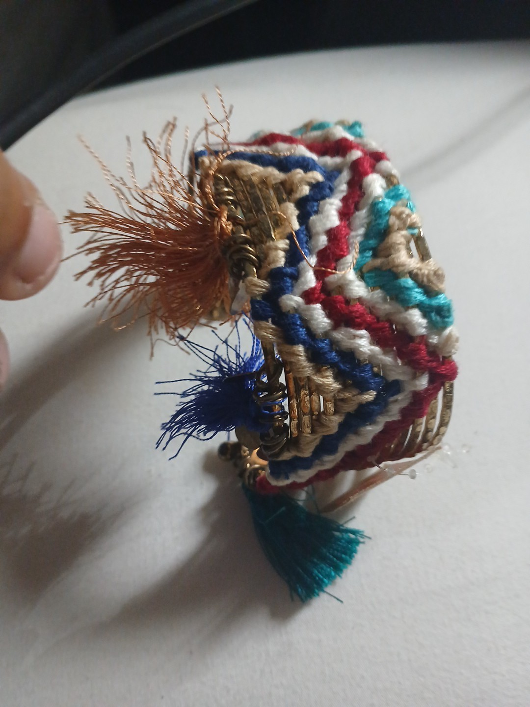 Boho Woven Cuff Bracelet | Friendship Style Multicolor Chain & Charm | Made...