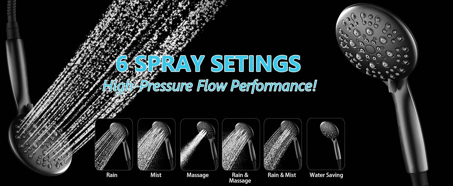 5-Function Retrofit Shower System Matte Black 9 Inch Rain Shower Head with