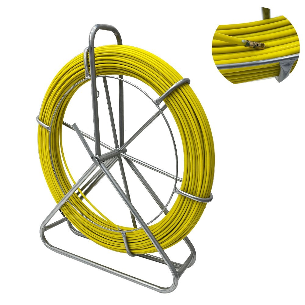 8mm Duct Rodder Fish Tape Fiberglass Reel Wire Cable Running Rod 130° Bending