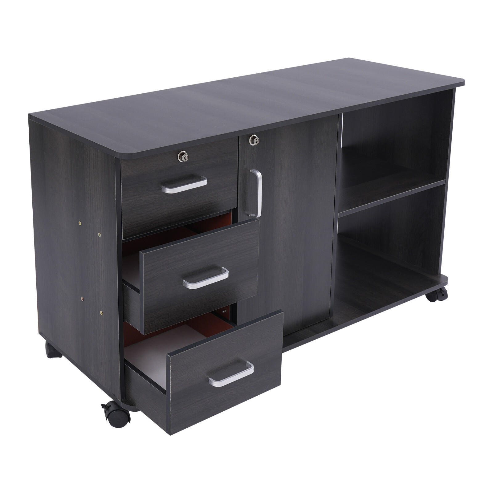 3 Drawers 2 Compartments Mobile File Cabinet Locking File Cabinet MDF 1 Cabinet