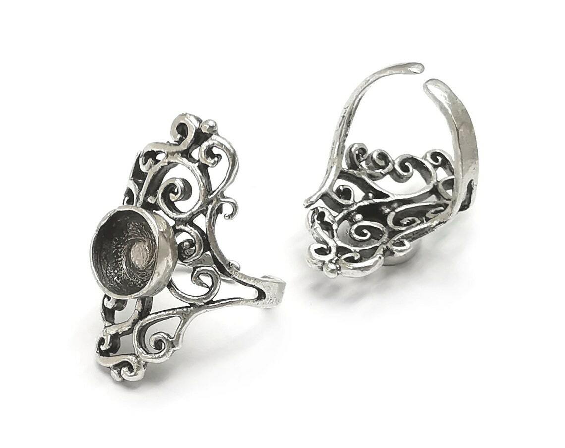 Branch Ring Blanks Silver Round Ring Setting Cabochon Mounting Adjustable G26912
