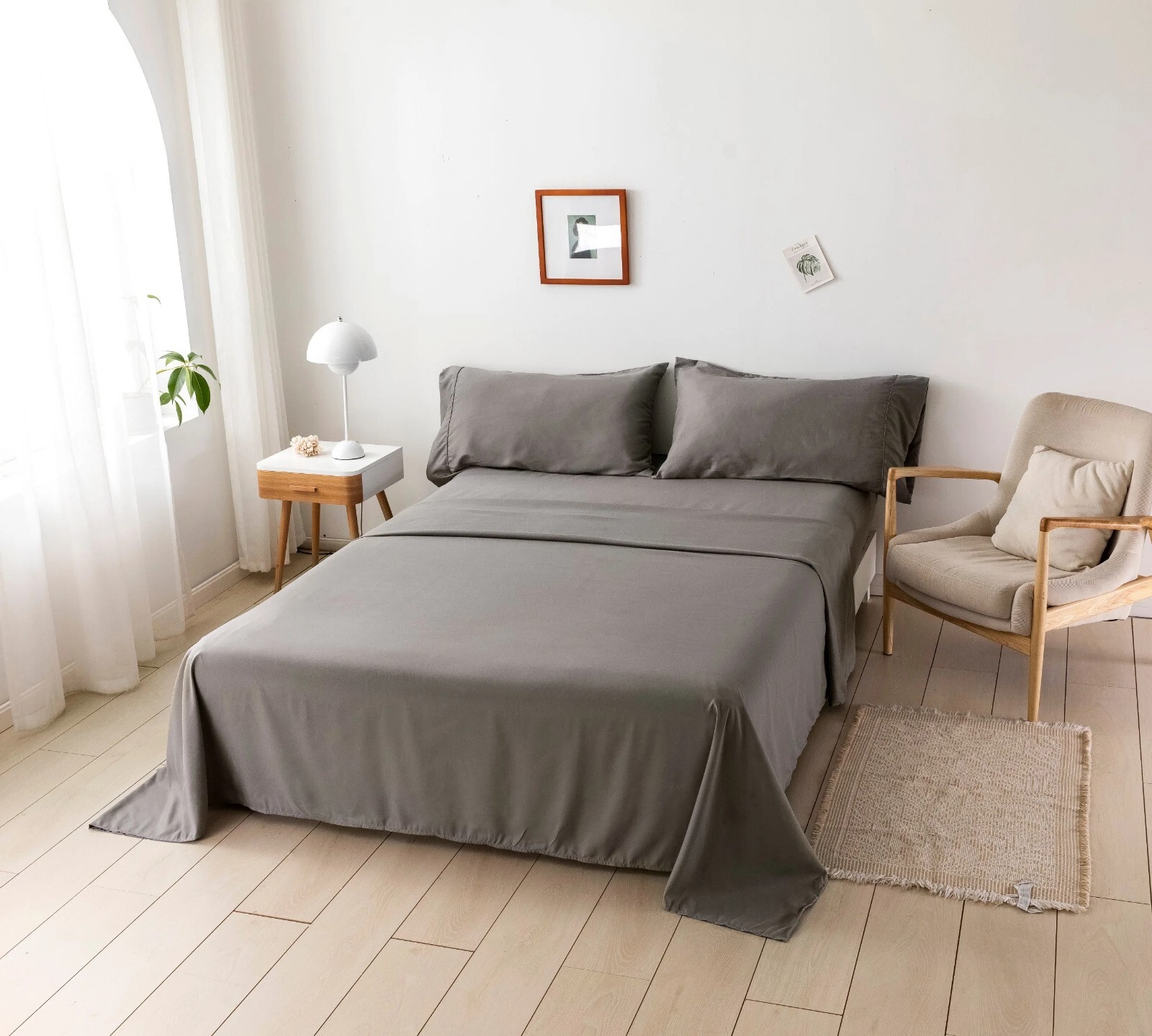 600 TC Sateen Cotton Sheet Set with Wrinkle Resistance Full Size Solid Gray
