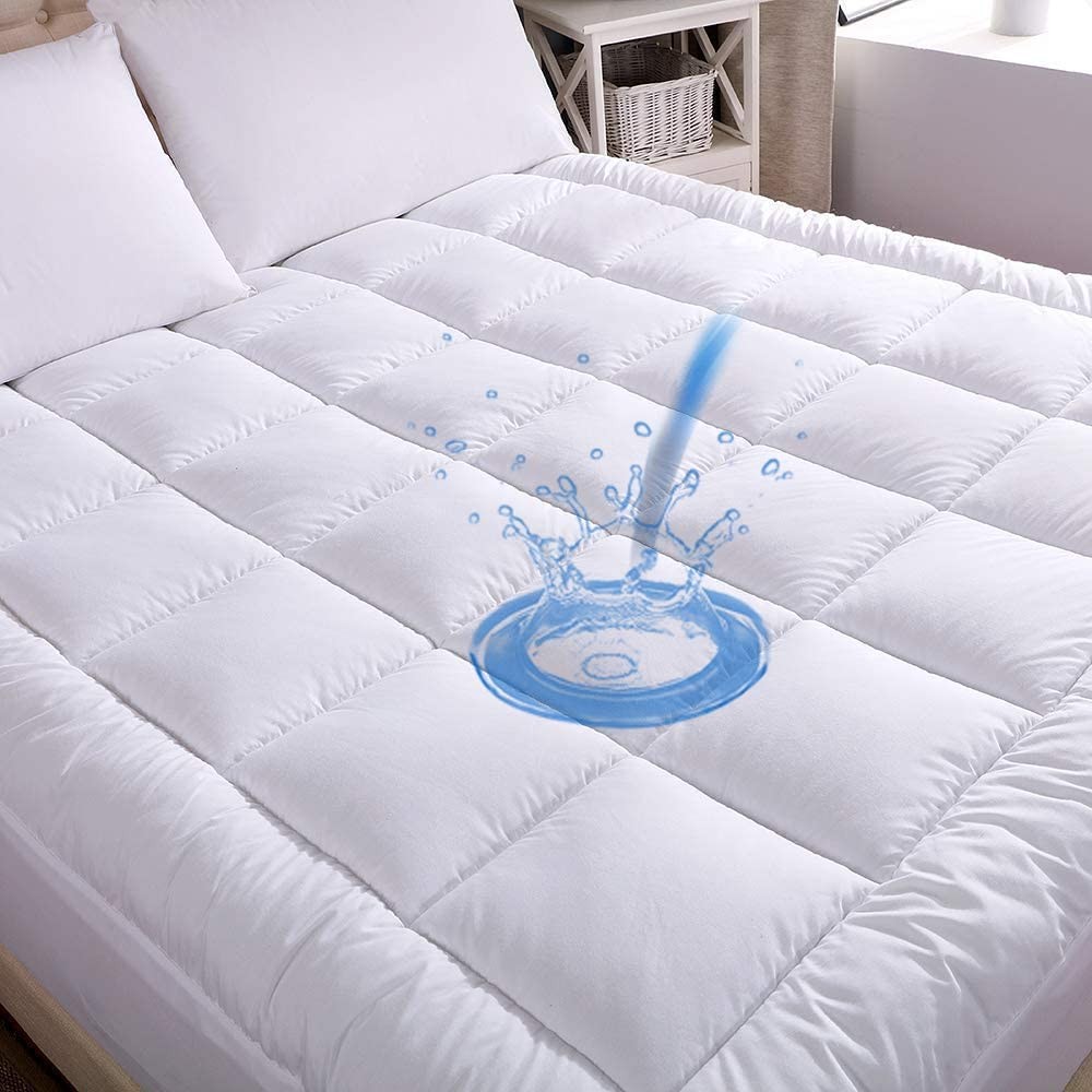 WhatsBedding Cotton Waterproof Mattress Pad Queen Queen, White-waterproof