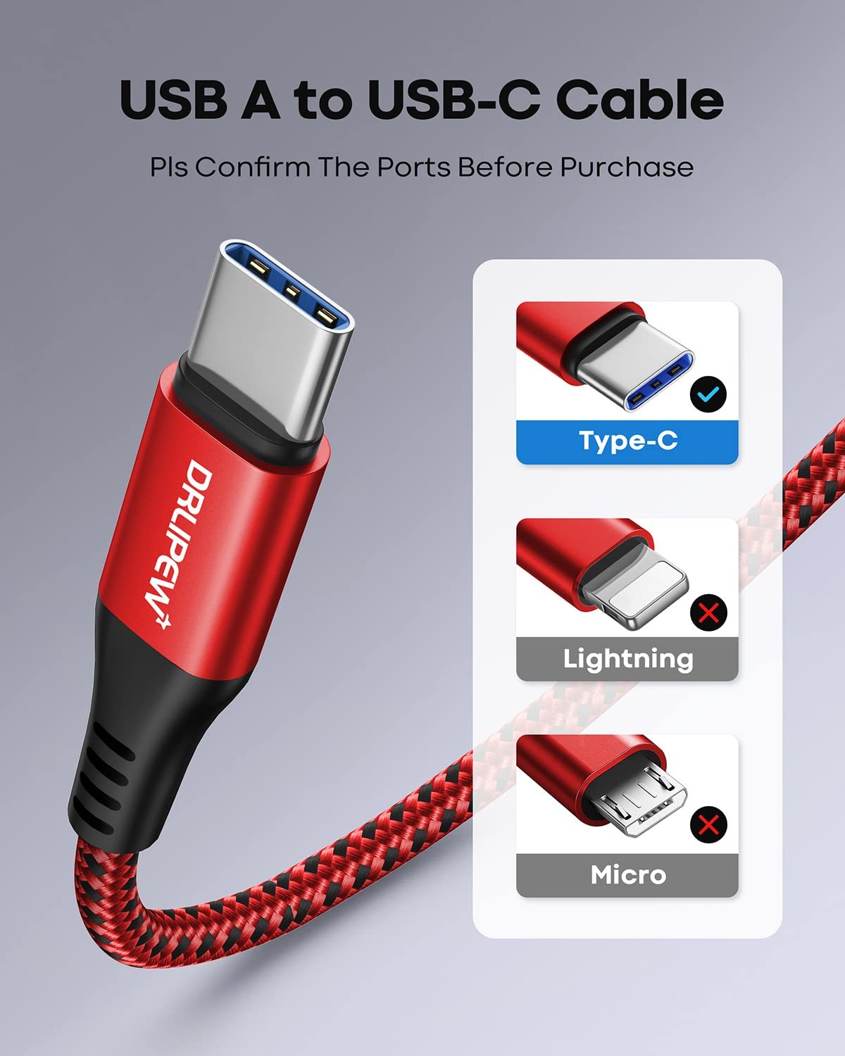 USB C Cable 10 ft 3Pack, Extra Long USB A to USB C Cable 10ft Braided Type C ...