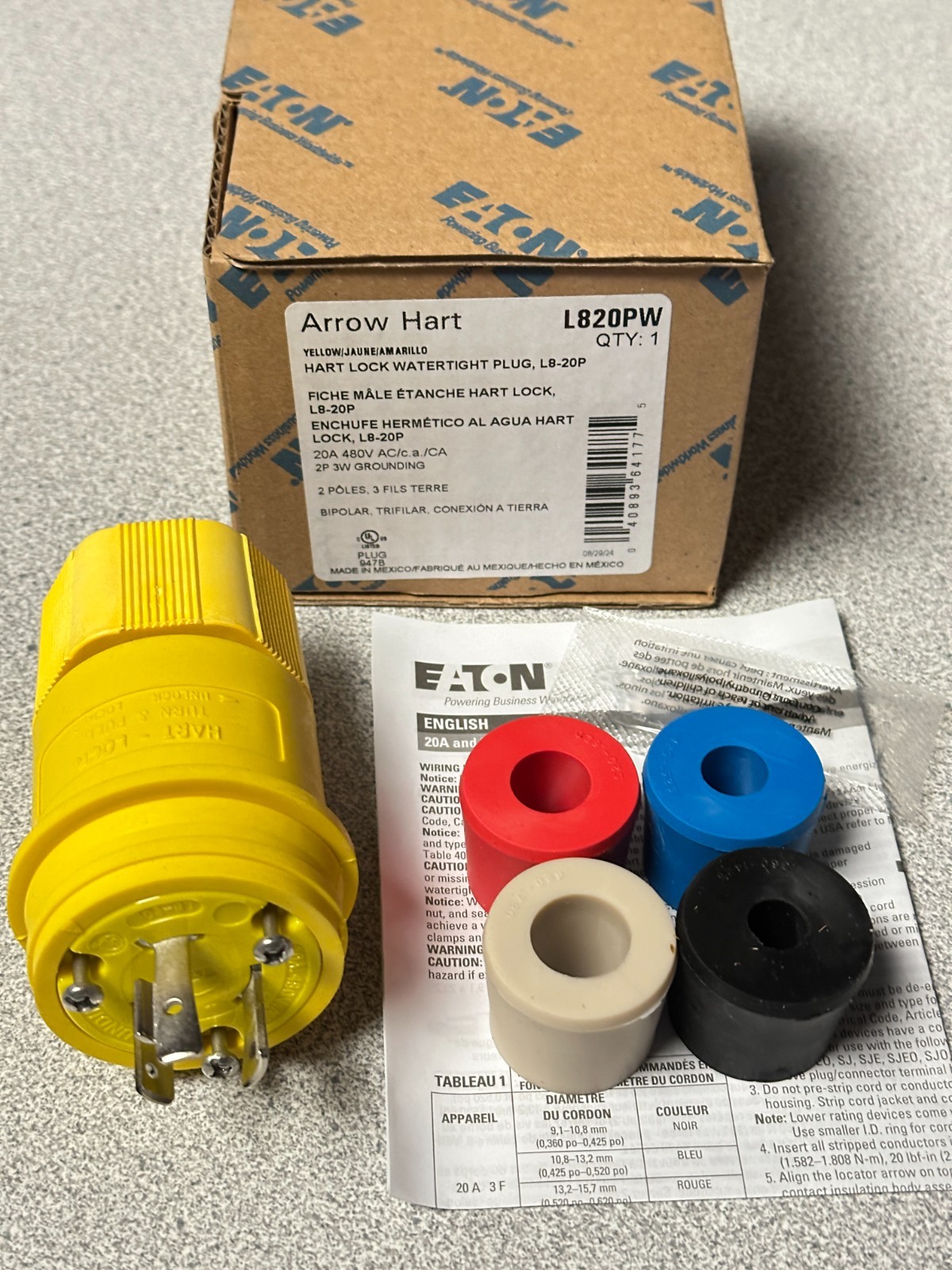 NEW EATON Arrow Hart L820PW WATERTIGHT PLUG 20A 480V 2P 3W Grounding NEMA L8-20P