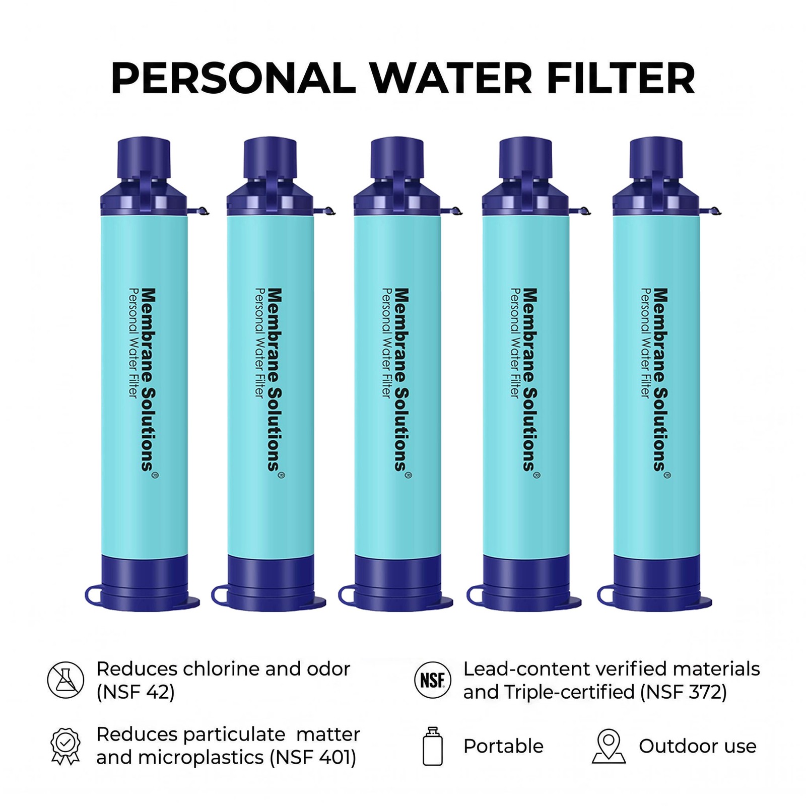 Emergency Water Filter Straws Survival Camping Hiking BPA Free 2/4/5-Pack