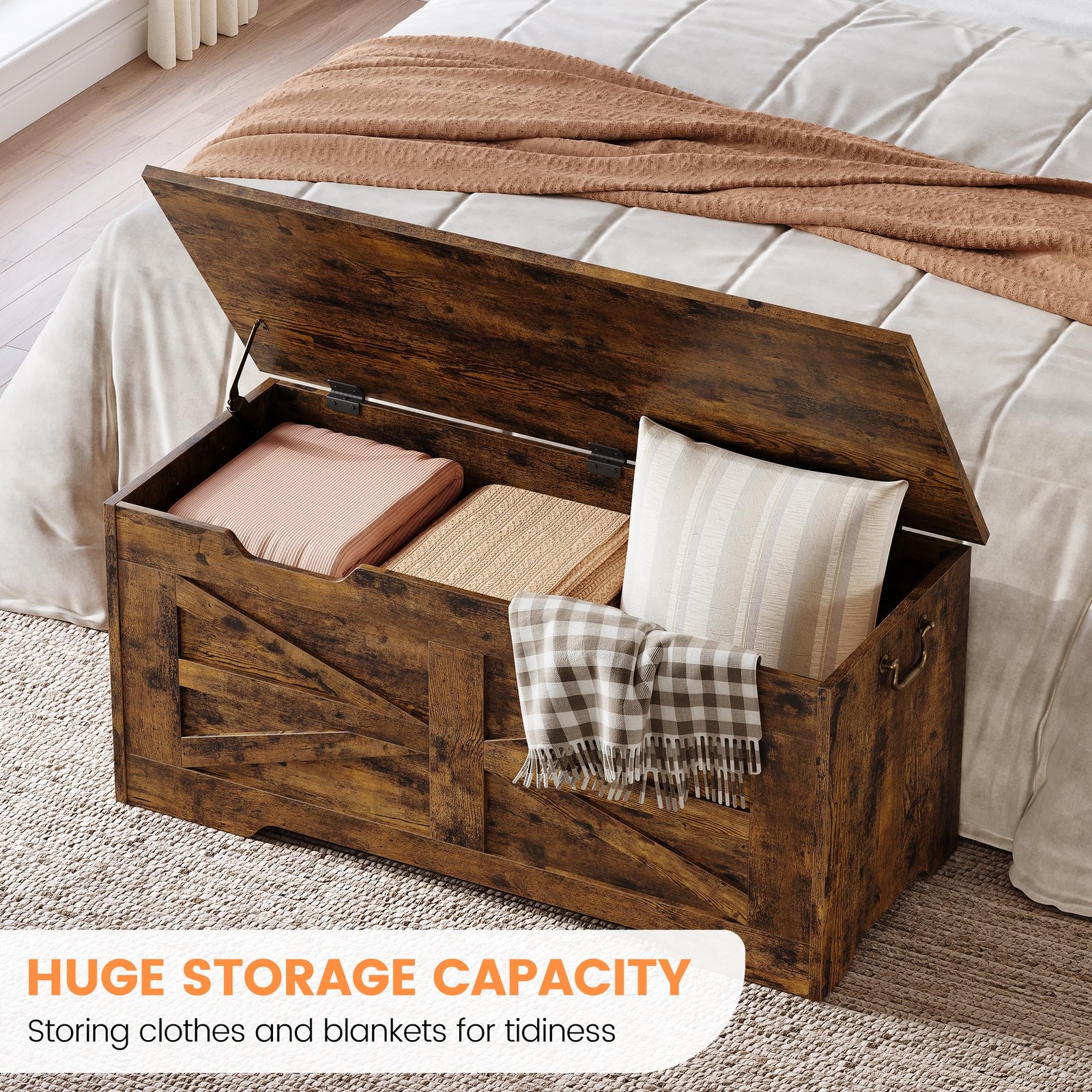 Wood Storage Chest Bench w/ Safety Hinge, Chest Storage Trunk Toy Organizer Box