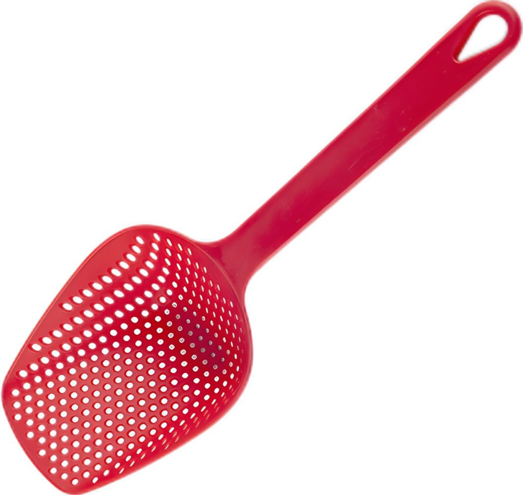 4.8" Solid Red Food Grade Silicone Spider Skimmer Ladle Kitchen Pasta Strainer