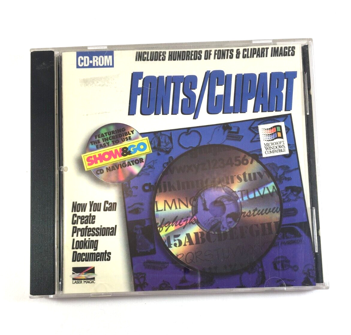 Laser Magic 1994 CD-ROM Fonts Clipart computer graphic art Vintage