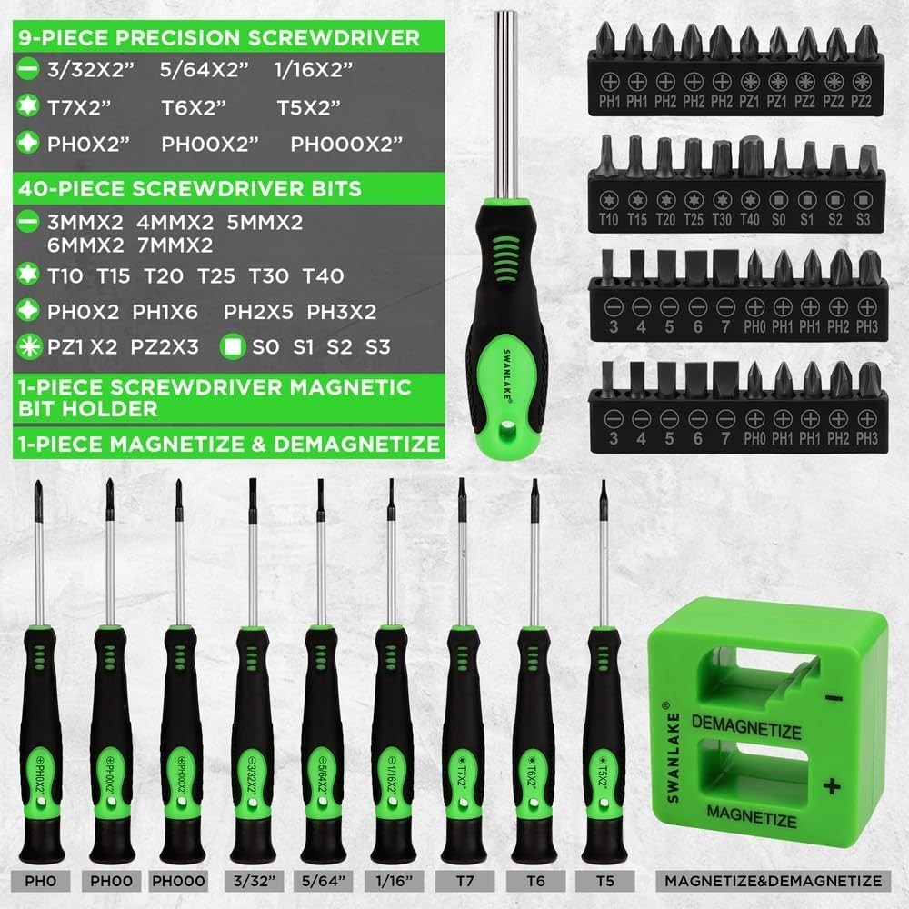 SWANLAKE 86PCS Magnetic Screwdriver Set,Includes Slotted/Phillips/Torx Mini P...