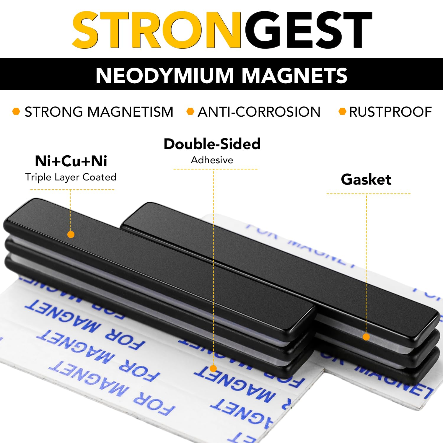 Waterproof Neodymium Bar Magnets with Epoxy Coating, Powerful