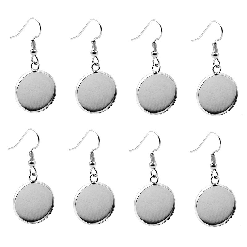 100xStainless Steel Ear Hooks Earring Base Setting Cabochon Flat Round Settings