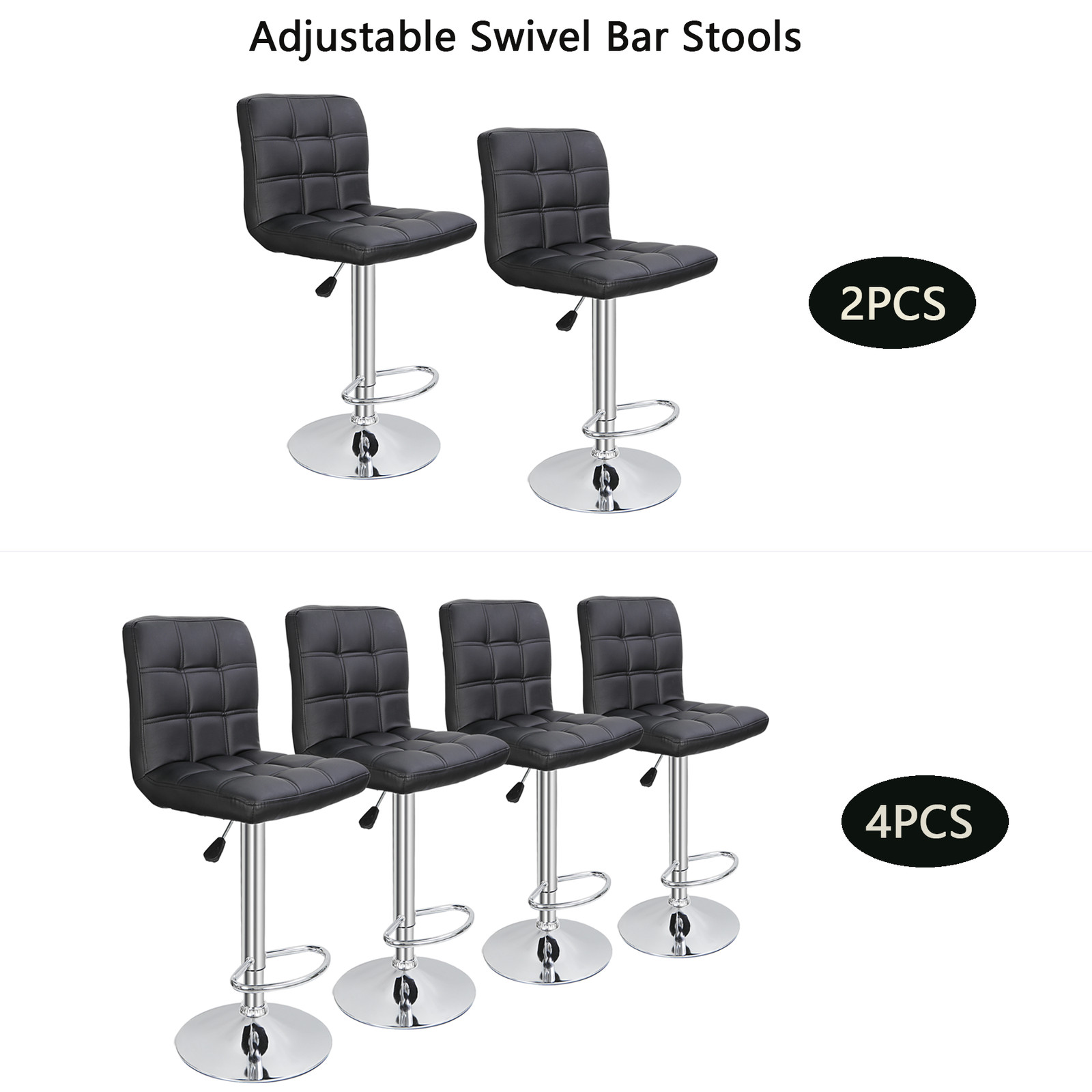 2/4 Pack Adjustable Bar Stools PU Leather Modern Dinning Chair with Back Indoor