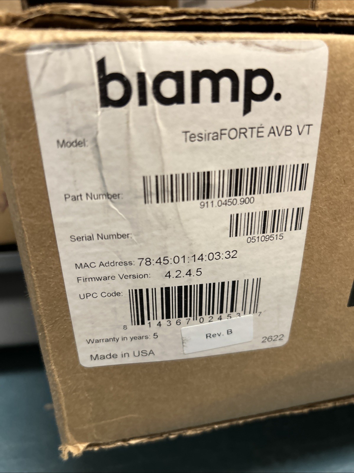 Biamp Tesira Forte AVB VT Processor W/ Power Cord - NEW / OPEN BOX
