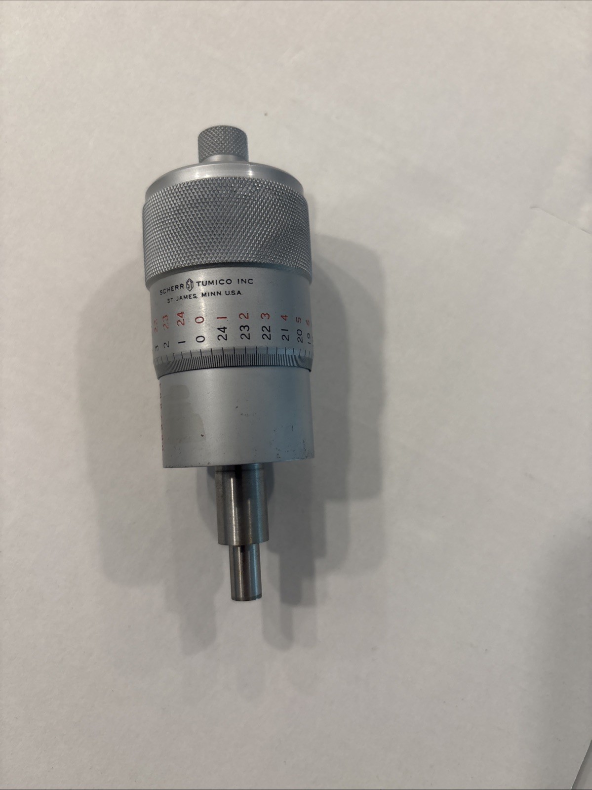 SCHERR TUMICO MICROMETER HEAD (1) LARGE 2" DIAM FOR XY STAGE  0-1" TRAVEL .0001"
