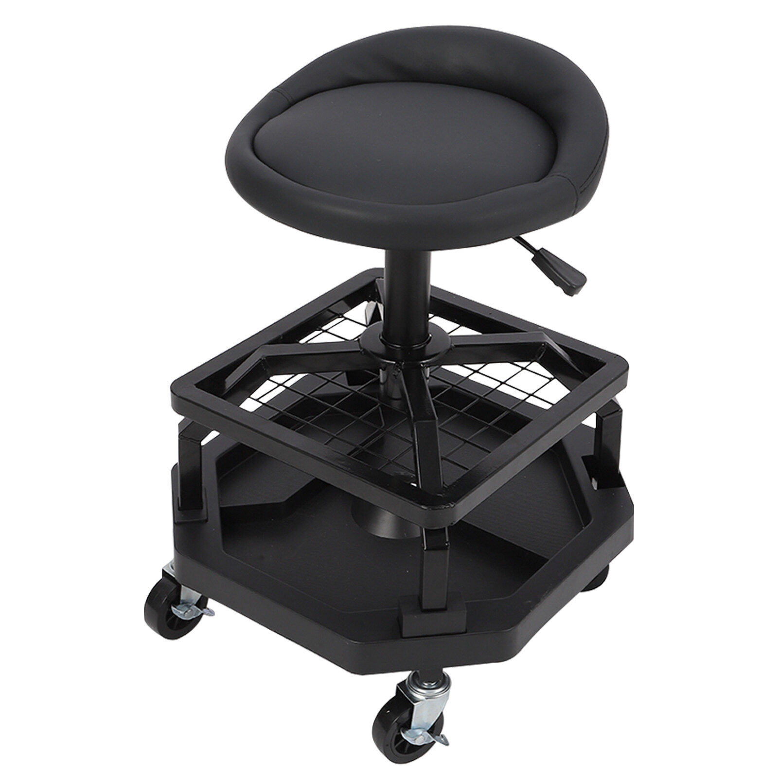 Rolling Garage Stool 300LBS Capacity Ample Tool Tray Storage Adjustable Height