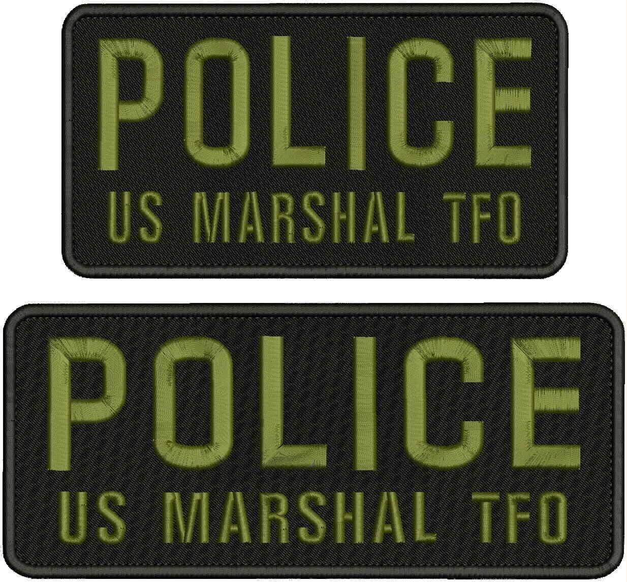 Police US Marshal TFO Embroidery Patch 4X10 and 4x8 Hook ON Back BLK/od Green