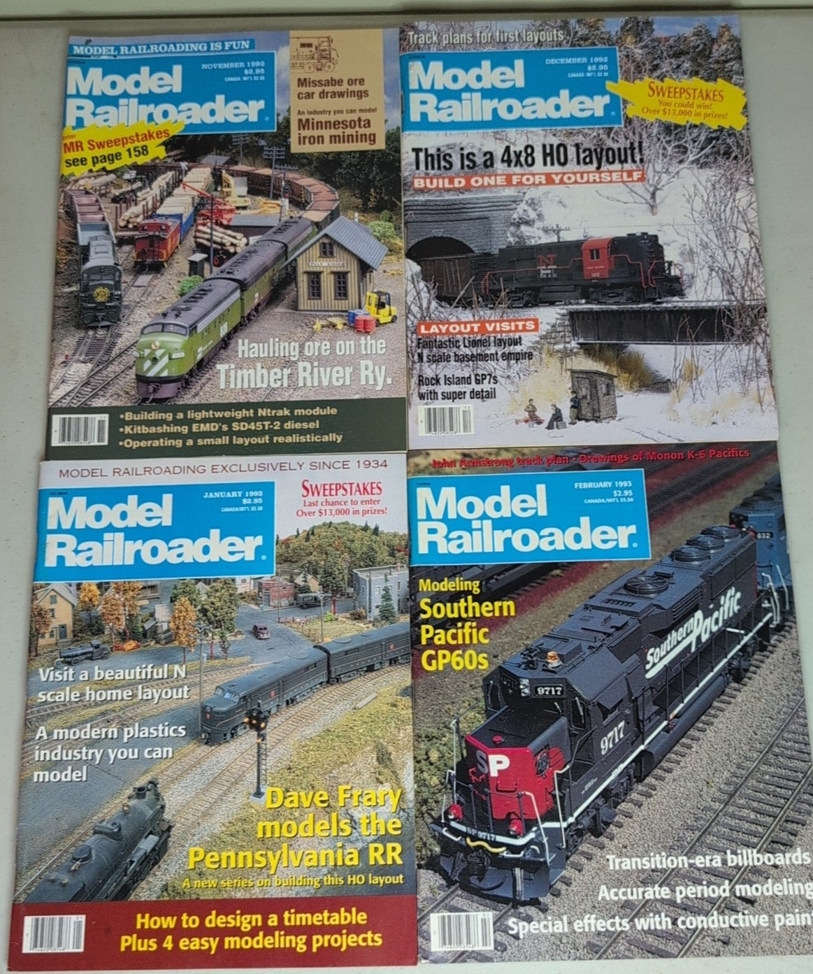 Vintage Model Railroader Magazine 1992-93 Lot of 4 Penna RR Southern Pacific HO