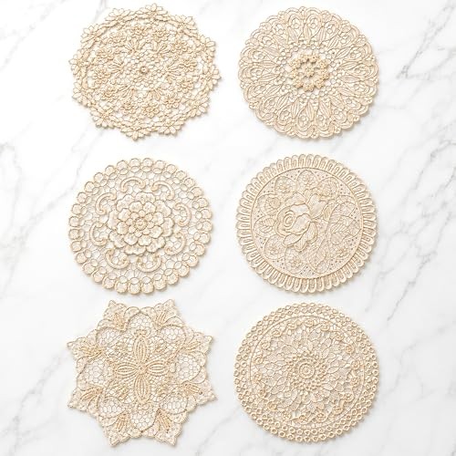 6 Pcs Lace Doilies for Tables, 6 Inch Crochet Doilies Round Lace Placemats
