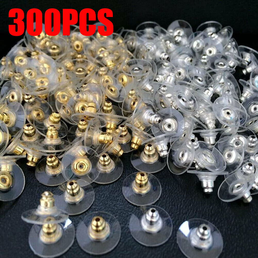 300PC Plated PAD Earring Backs Ear Post Stopper Nuts Gold silver USA seller`