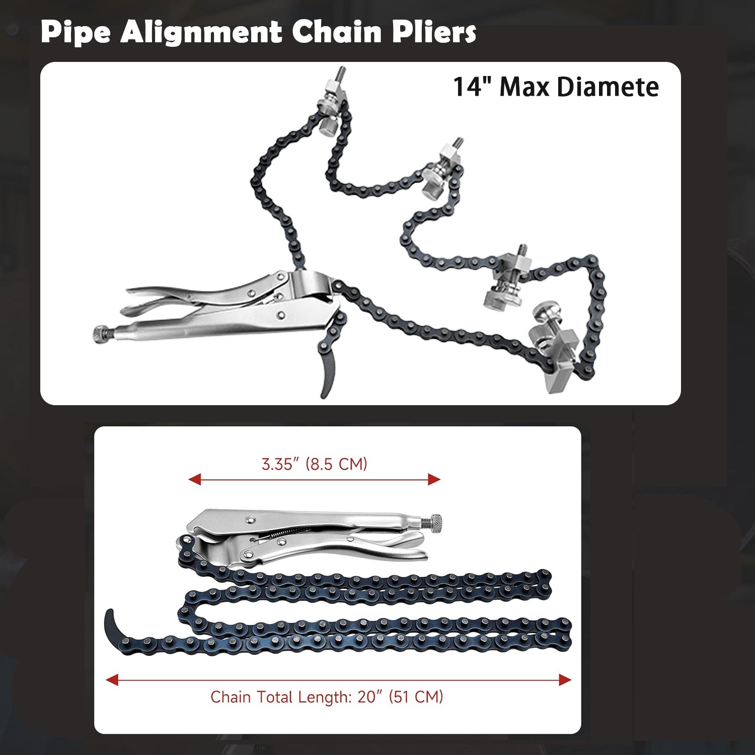 Strong Hand Tools Pipe Alignment Chain Pliers 48"Adjustable Chain Fits 14" Pipe
