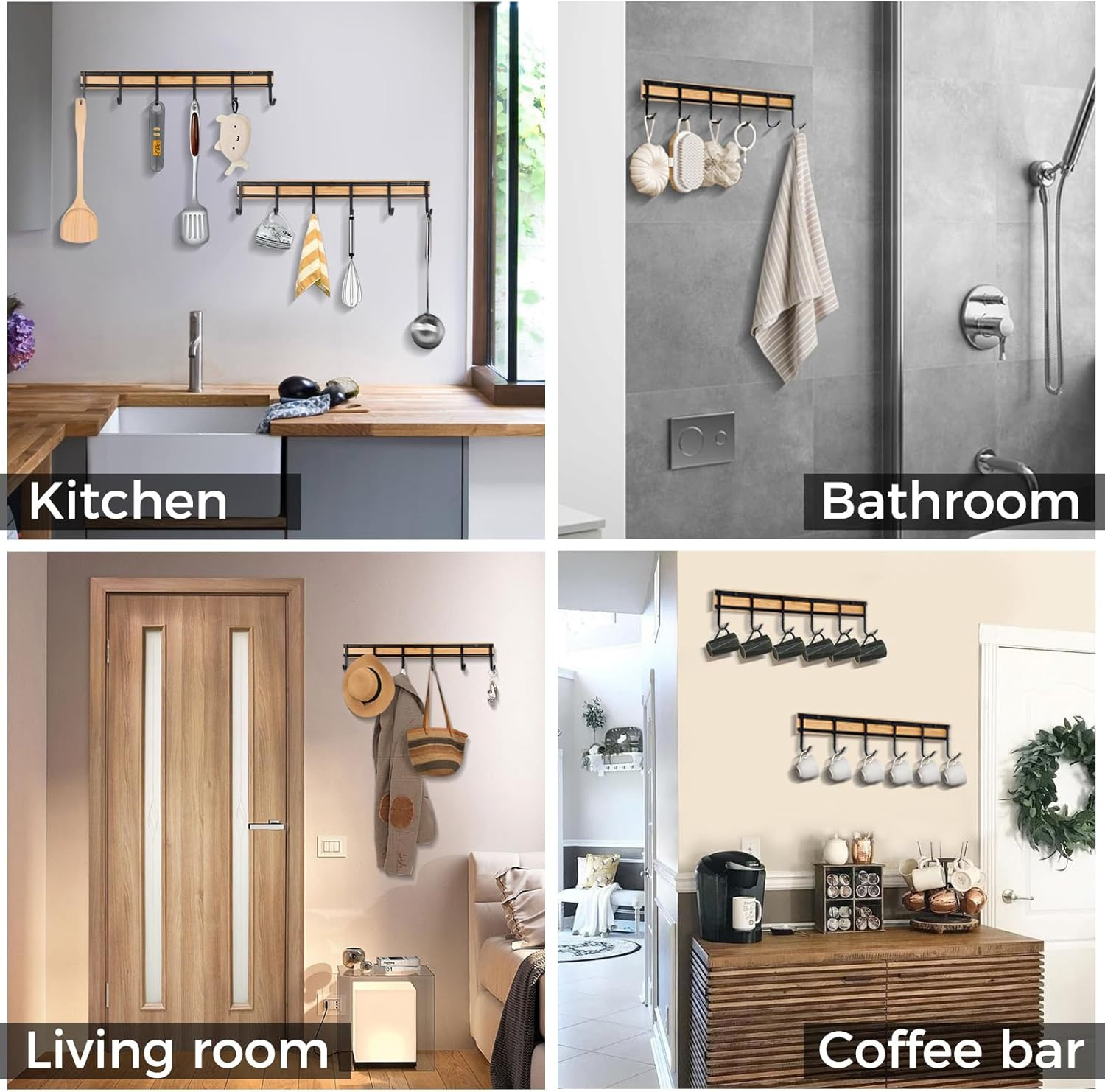 Kitchen Utensil Hanger, 2 Set Wall Mount Kitchen Hooks for Hanging Utensils | 15