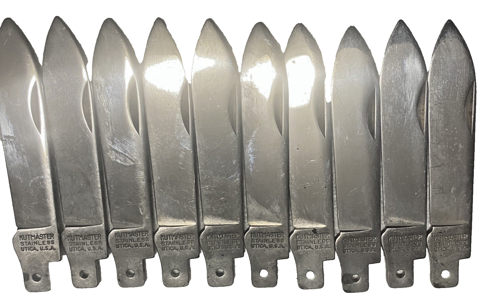 Lot Of 10 Kutmaster Utica USA Stainless Steel Folding Knife Blade Blank's NOS