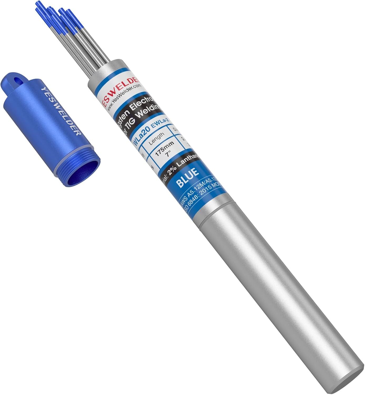TIG Welding Tungsten Electrode 2% Lanthanated 3/32" x 7" (Blue,WL20/EWLa-2)10-pk